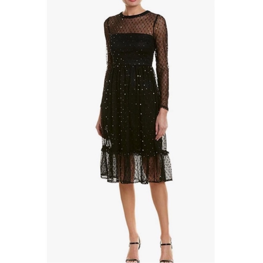 Avec Les Filles Metallic Dot Dress with Ruffled Hem NWOT size 4